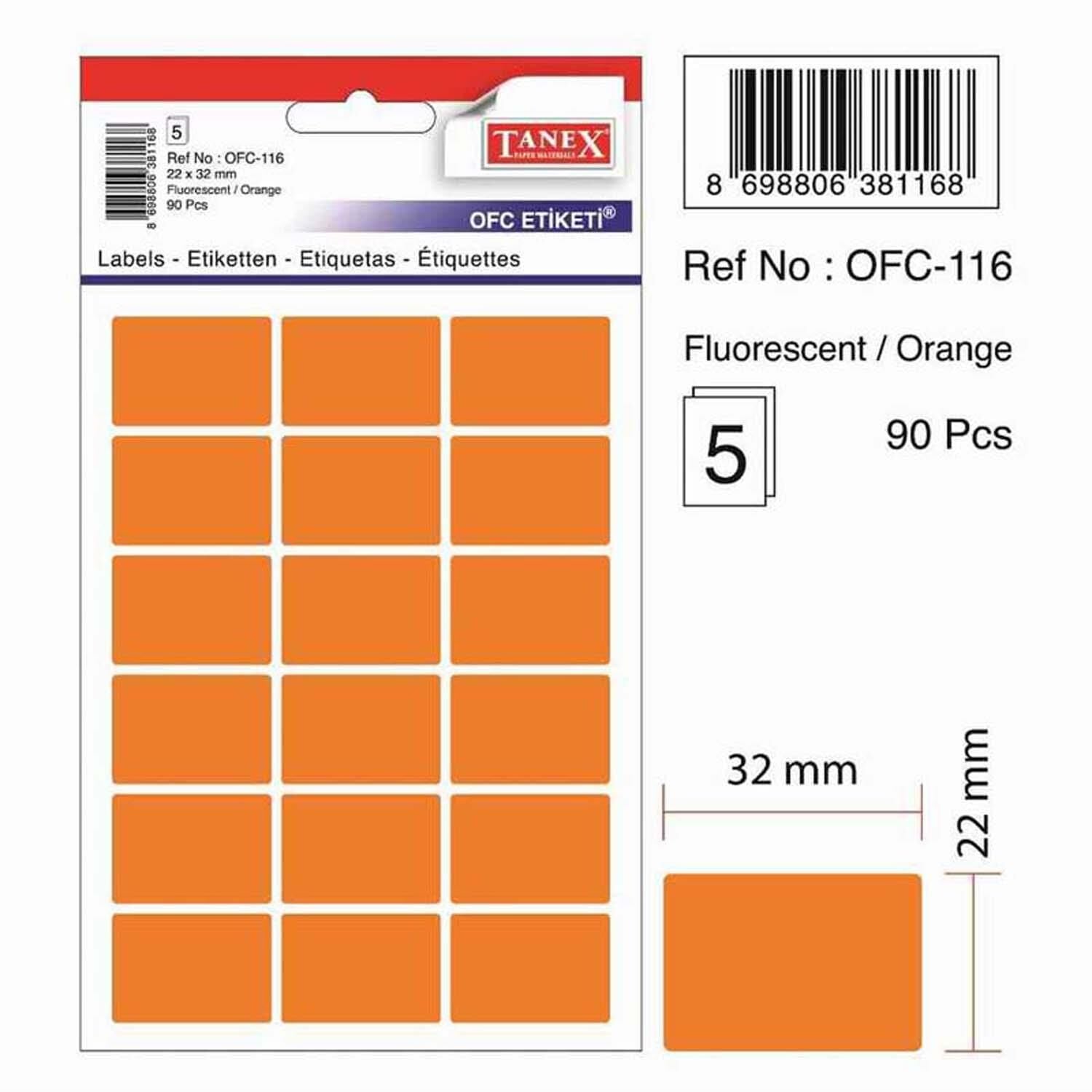 Tanex 22X32 Etıket Kod:116 Fosforlu Turuncu