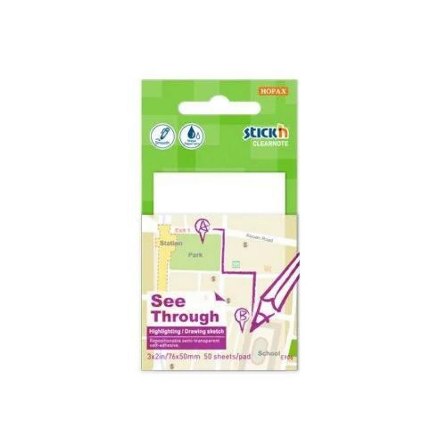 Hopax Stıckn Yapışkanlı Not Kağıdı Yarı Saydam 50yp 76x51 Beyaz 21708